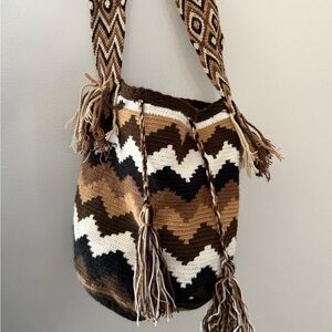 Bohemian Brown and Cream Woven Bag Colombian Wayuu shoulder bag